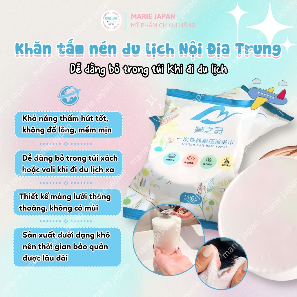 Khăn Tắm Nén Du Lịch Tiện Lợi Nội Địa Trung 100% Cotton