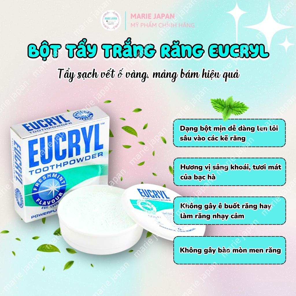 Bột Tẩy Trắng Răng Eucryl Toothpowder Powerful Stain Removal Hộp 50g