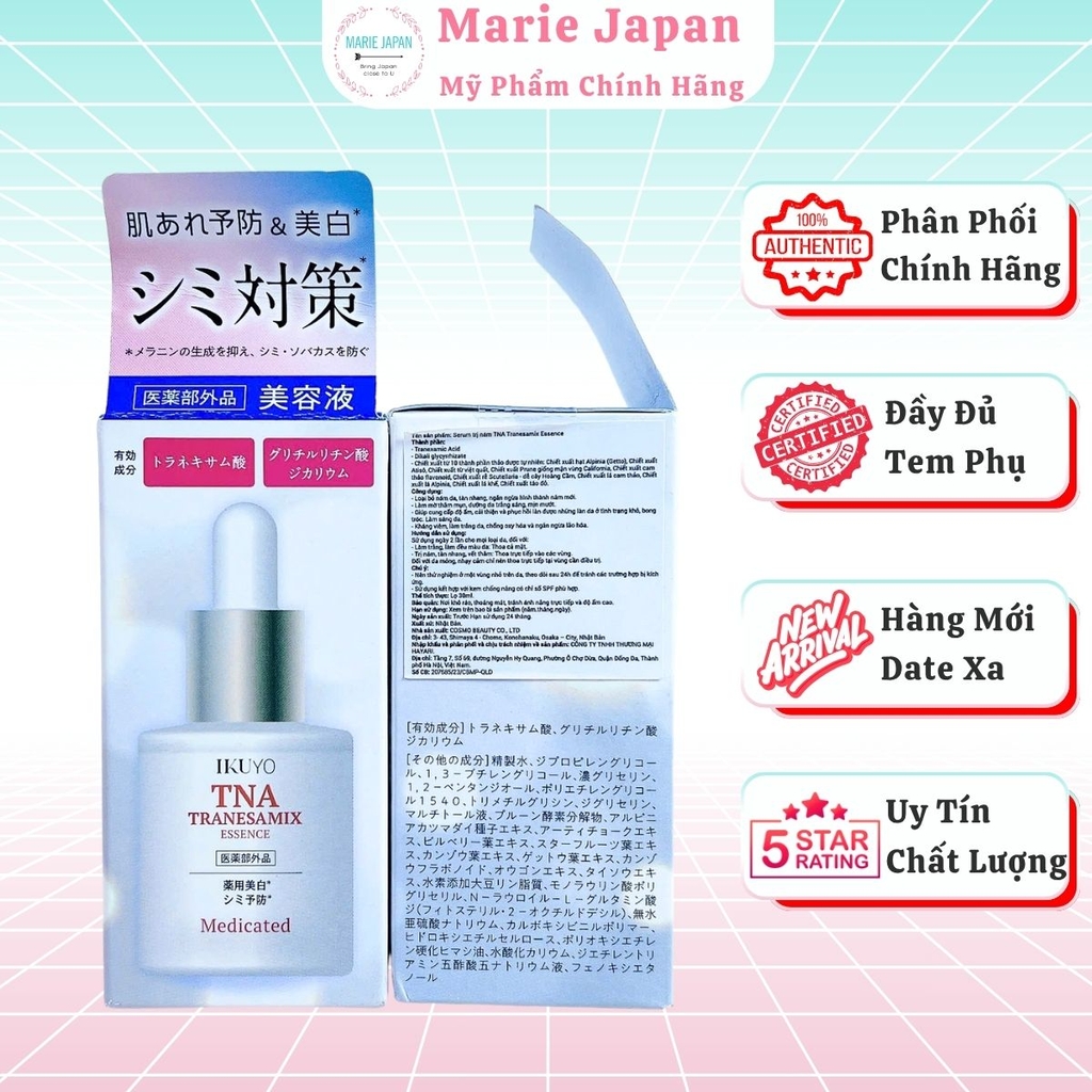 Serum Giảm Nám IKUYO TNA Tranesamix 2% Essence Mờ Thâm Nám Tàn Nhang Dưỡng Trắng Sáng Nhật Bản Chai 30ml