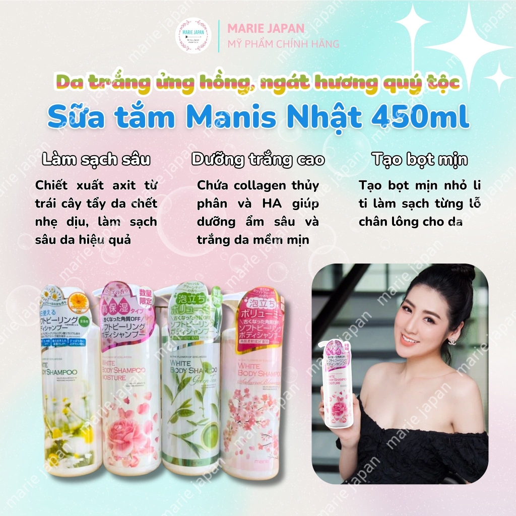 Sữa Tắm Manis White Body Shampoo - TRẮNG HOA CÚC Chai 450ml
