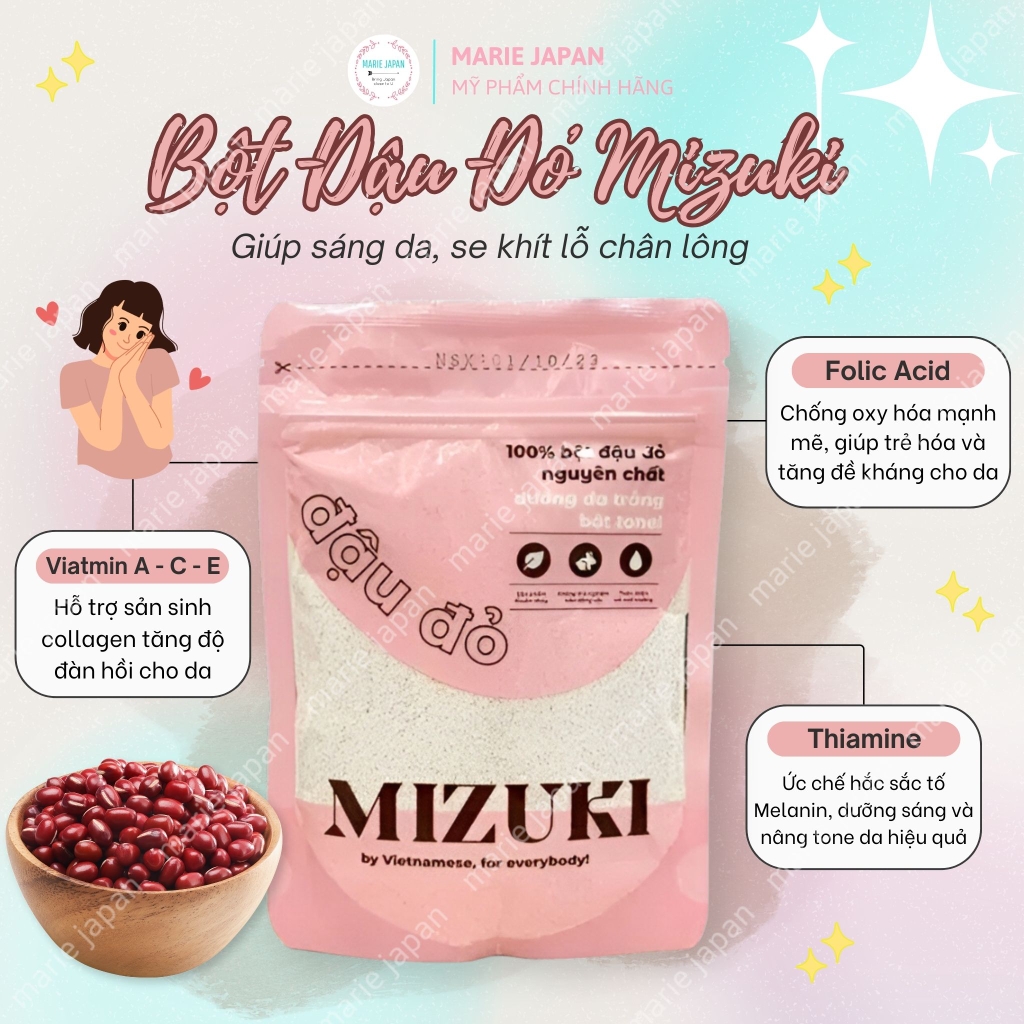 Bột Đậu Đỏ Mizuki Nguyên Chất Ủ Trắng Sáng Da Tẩy Da Chết Se Khít Lỗ Chân Lông