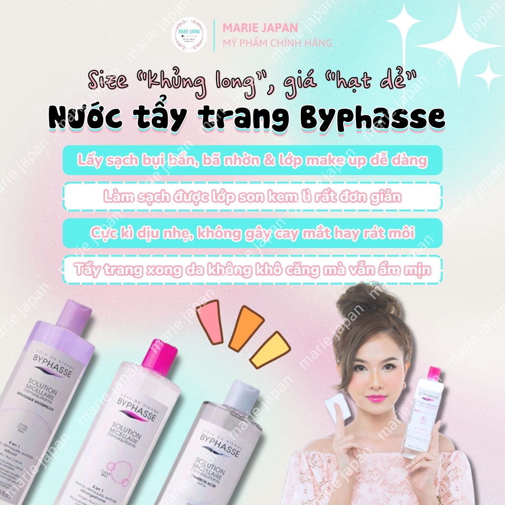 Nước Tẩy Trang Byphasse Solution Micellaire - HỒNG MINI Chai 100ml