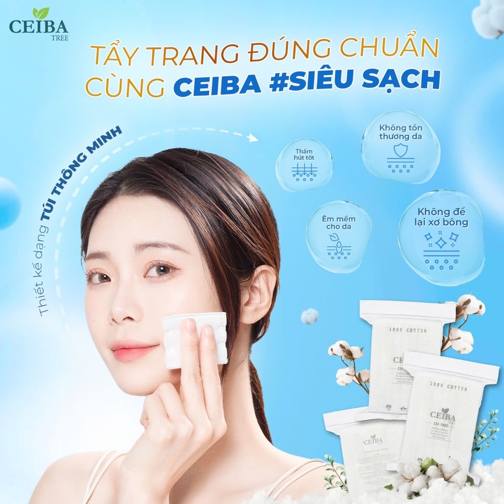 Bông Tẩy Trang Ceiba Cotton Siêu Mềm Mịn Không Xơ Bông 234 miếng