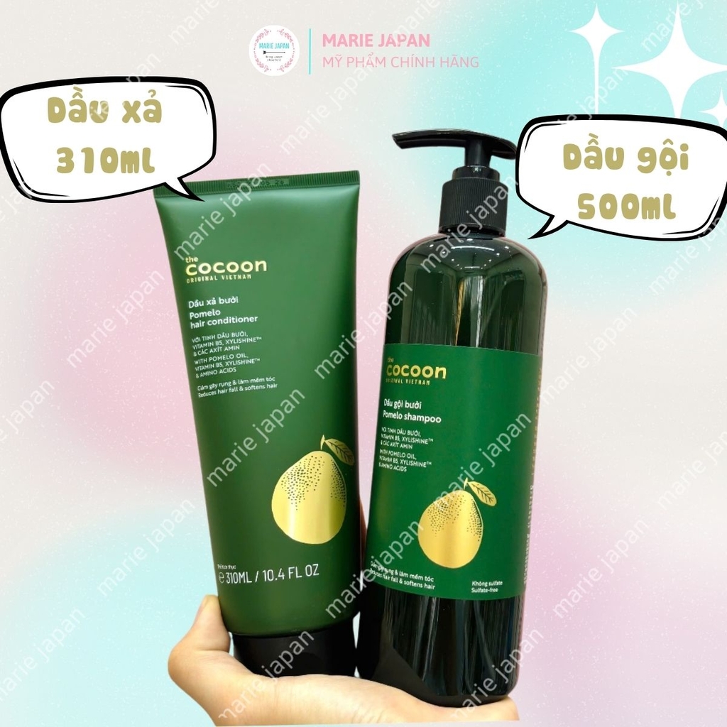 Combo Cocoon 2 Món Dầu Gội Bưởi Giảm Gãy Rụng 500ml + Dầu Xả Bưởi Mềm Mượt 310ml
