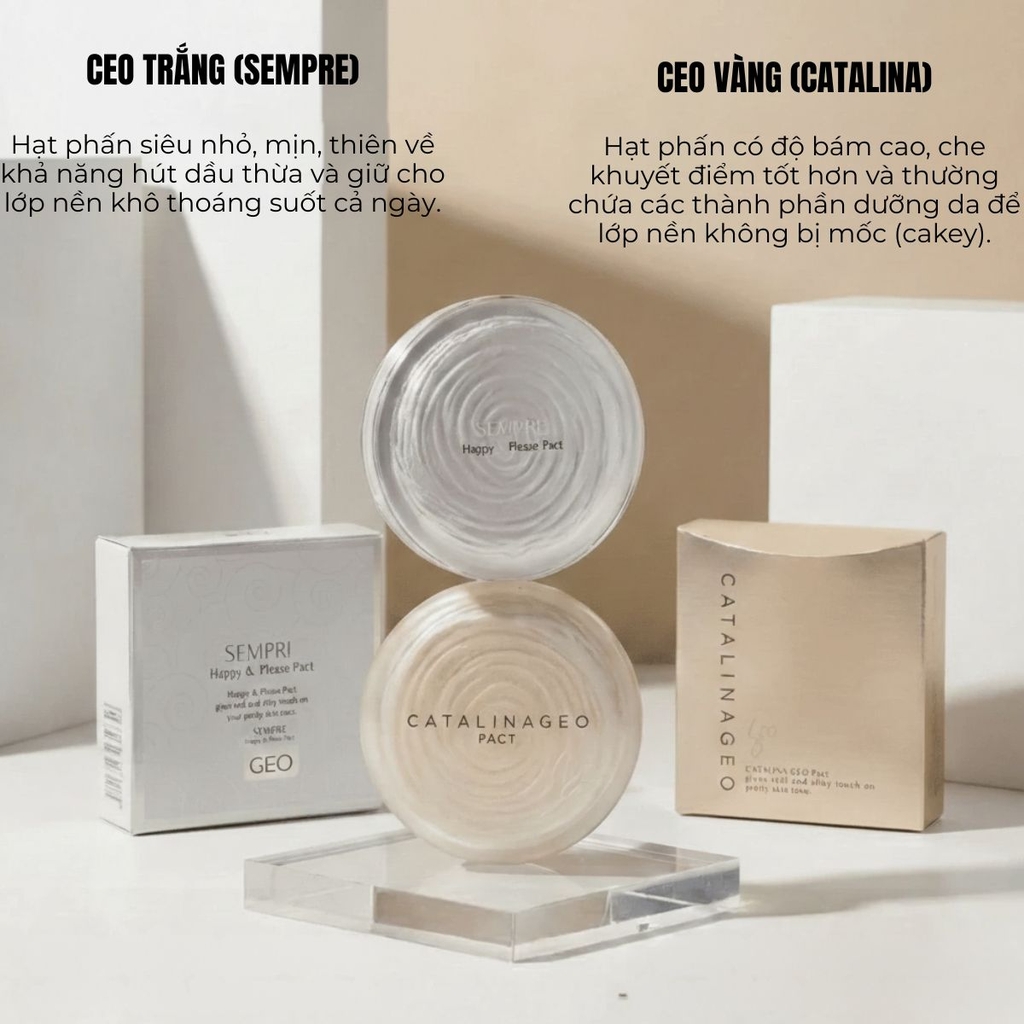 Phấn Phủ Catalina Geo Sempre /Catalina Happy & Please Pact Siêu Mịn Kiềm Dầu  Khô Thoáng Tự Nhiên Hàn Quốc 22g