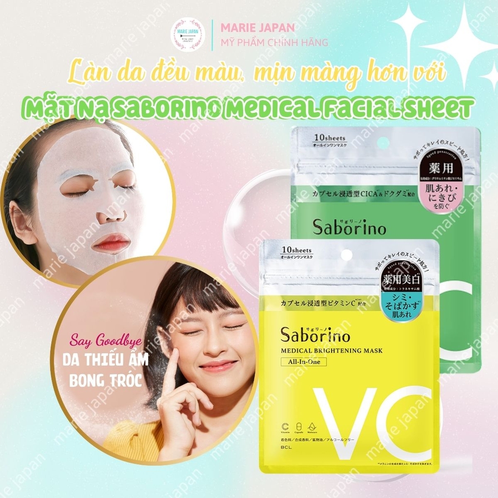 Mặt Nạ Giấy Saborino Medical Facial Sheet Mask Dưỡng Ẩm Da Sáng Khỏe Đều Màu 10 Miếng