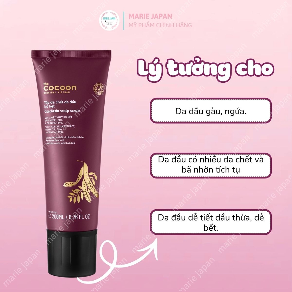 Tẩy Tế Bào Chết Da Đầu Cocoon Bồ Kết Sạch Sâu Giảm Gàu Bã Nhờn  Gleditsia Scalp Scrub Tuýp 200ml