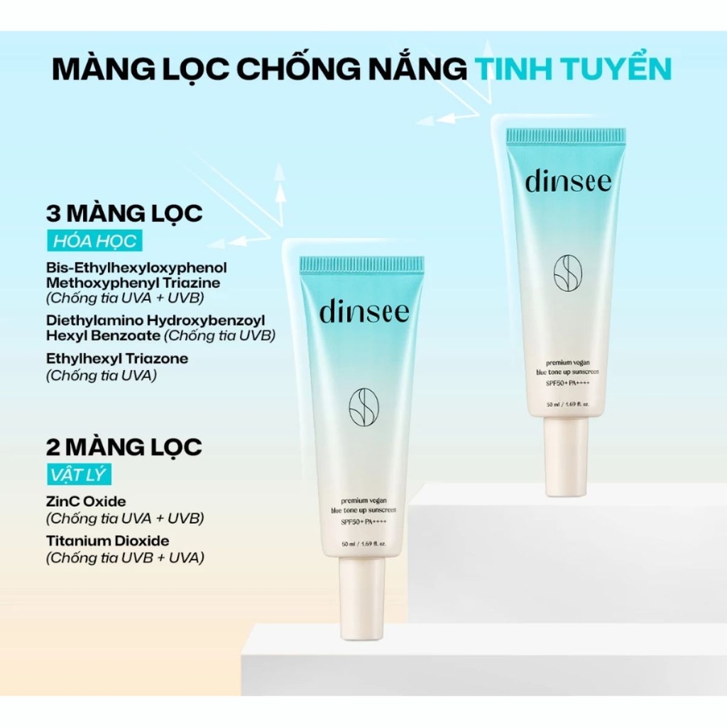 Kem Chống Nắng  Dinsee Premium Nâng Tone Triệt Sắc Ráo Mịn Vegan Tone Up Sunscreen SPF50+ PA++++ Hàn Quốc 50ml