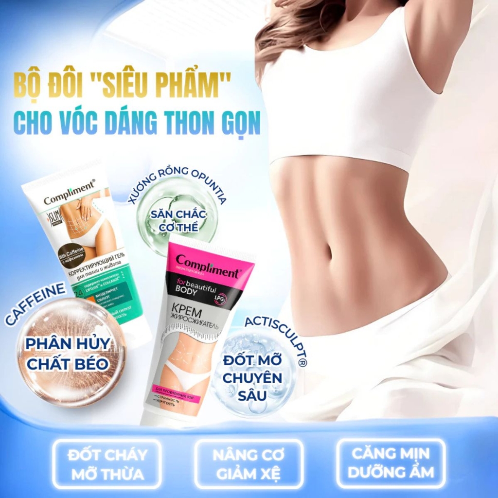Kem Tan Mỡ Nóng Lạnh Compliment Giảm Mỡ Bụng Săn Chắc Da Thon Gọn Body Nga 200ml
