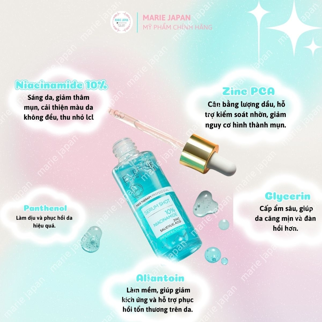 Serum Eveline Face Therapy 10% Niacinamide Dưỡng Sáng Mờ Thâm Cải Thiện Kết Cấu Da Hiệu Quả Chai 30ml