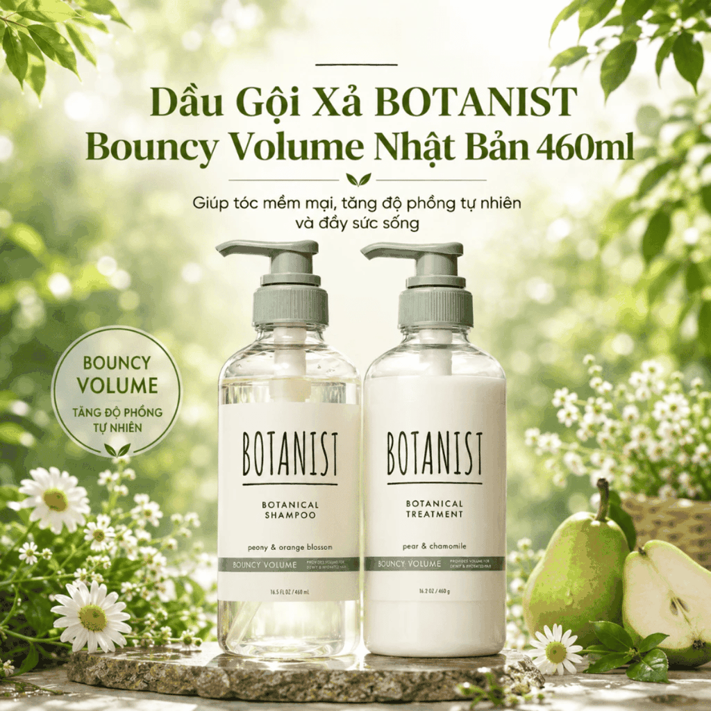 Dầu Gội Xả BOTANIST Bouncy Volume Nắp Xanh Tạo Độ Phồng Tự Nhiên, Mềm Mại Và Bồng Bềnh Nhật Bản 460ml