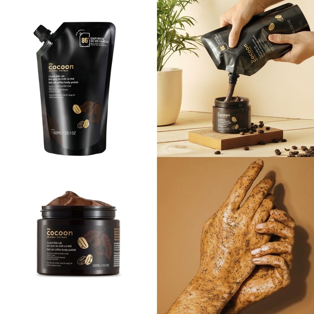 Combo Cocoon Tẩy Tế Bào Chết Body Cà Phê 200ml - Túi Refill 600ml
