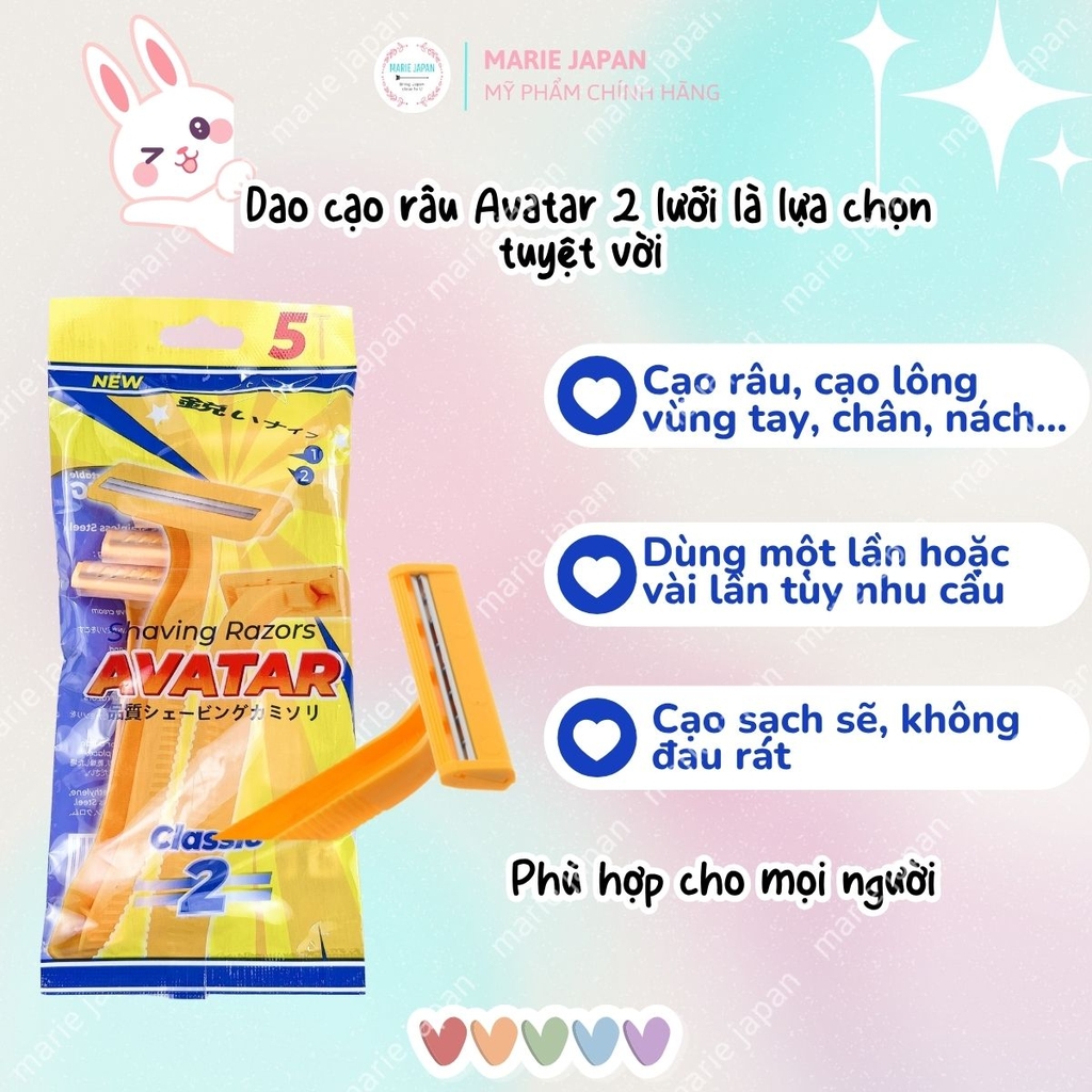 Dao Cạo Avatar 2 Lưỡi Gọn Nhẹ Êm Ái Shaving Razors Túi 5 Cây