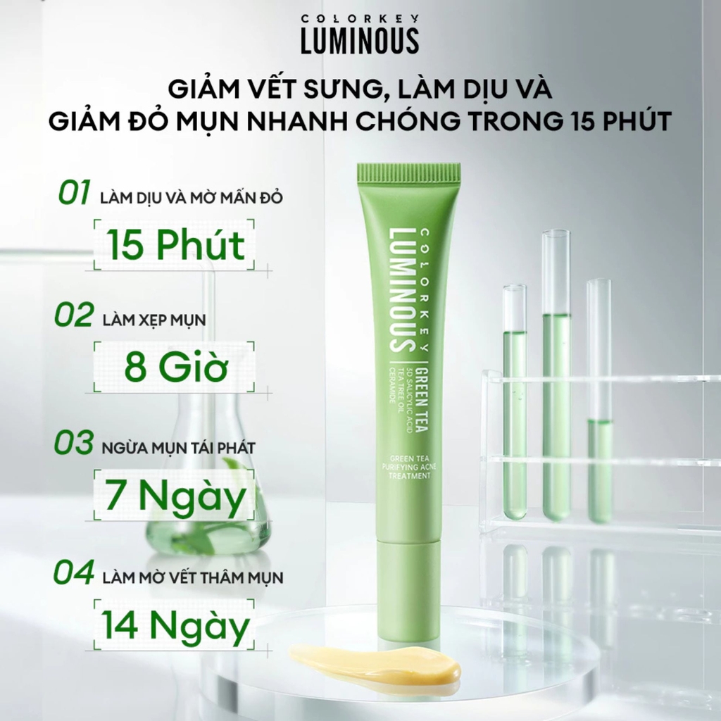 Chấm Mụn Colorkey Luminous Hỗ Trợ Giảm Mụn Mờ Thâm Dịu Da Green Tea Purifying Acne Treatment
