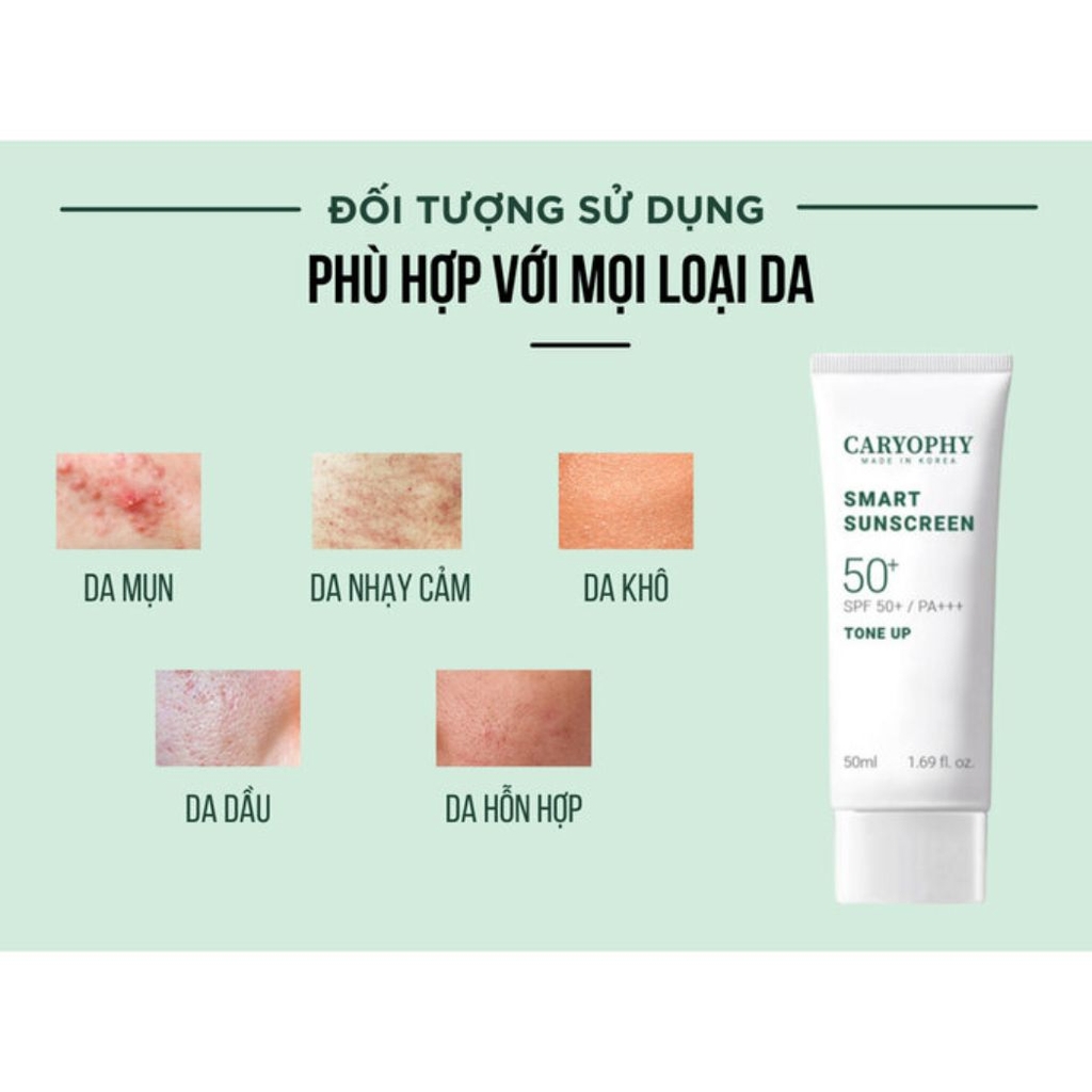 Kem Chống Nắng Caryophy Smart Sunscreen Tone Up Nâng Tông Dưỡng Sáng Ngăn Mụn Hàn Quốc 50ml