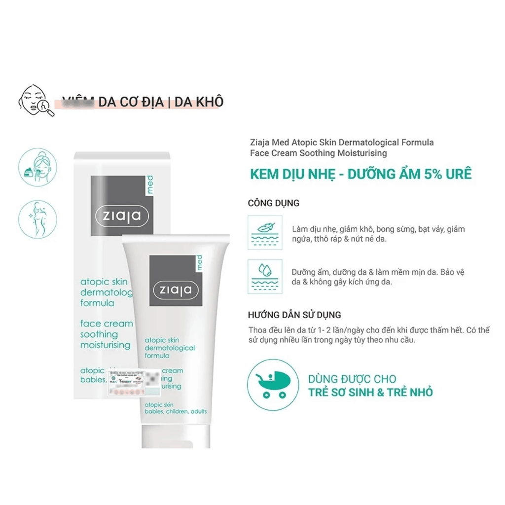 Kem [MUA 1 TẶNG 1] Dưỡng Urê Ziaja Dưỡng Ẩm Siêu Mềm Mịn Cho Da Khô  Med Mocznik Atopic Skin Ba Lan-TẶNG 1 MẶT NẠ JM DERMA CARE