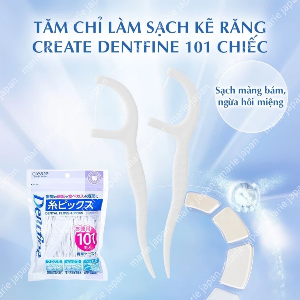 Tăm Chỉ Create Dental Floss & Picks Sạch Kẽ Răng Nhẹ Nhàng An Toàn Nhật Bản Túi 101 Cây