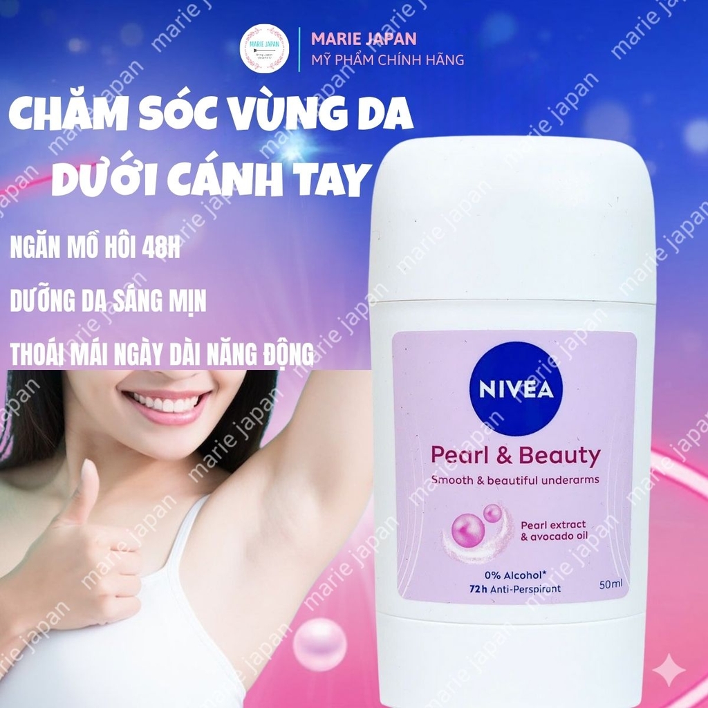 Lăn Sáp Nivea Pearl & Beauty Khử Mùi Dưỡng Da Trắng Sáng Mịn Màng Mờ Thâm 50ml