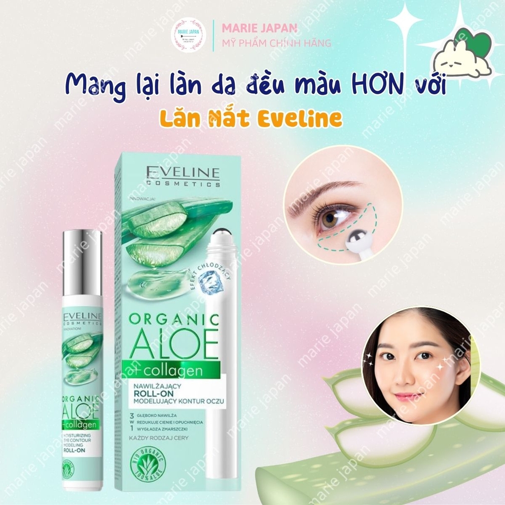 Lăn Mắt Eveline Organic Aloe + Collagen Cấp Ẩm Nâng Cơ Giảm Thâm Bọng Hiệu Quả Ba Lan 15ml