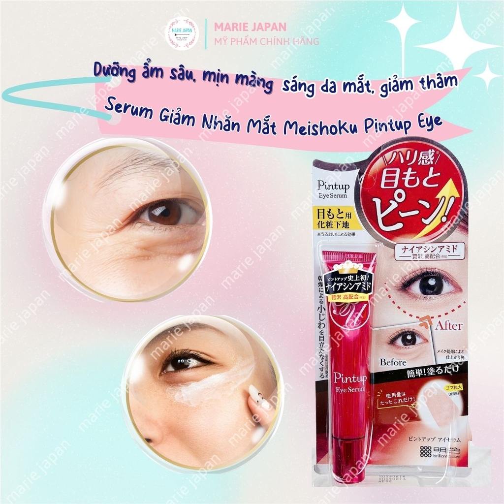 Tinh Chất Giảm Nhăn Mắt Meishoku Dưỡng Săn Chắc Mờ Thâm Sạm Pintup Eye Serum Nhật Bản Tuýp 15g - TẶNG 2 SAMPLE SERUM GIẢM NHĂN NA15