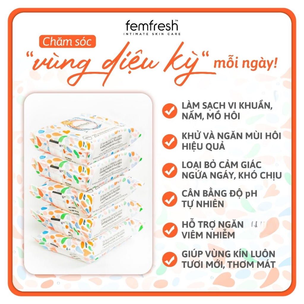 Khăn Ướt Vệ Sinh Vùng Kín Femfresh Intimate Skincare Daily Wipes Cao Cấp Hằng Ngày