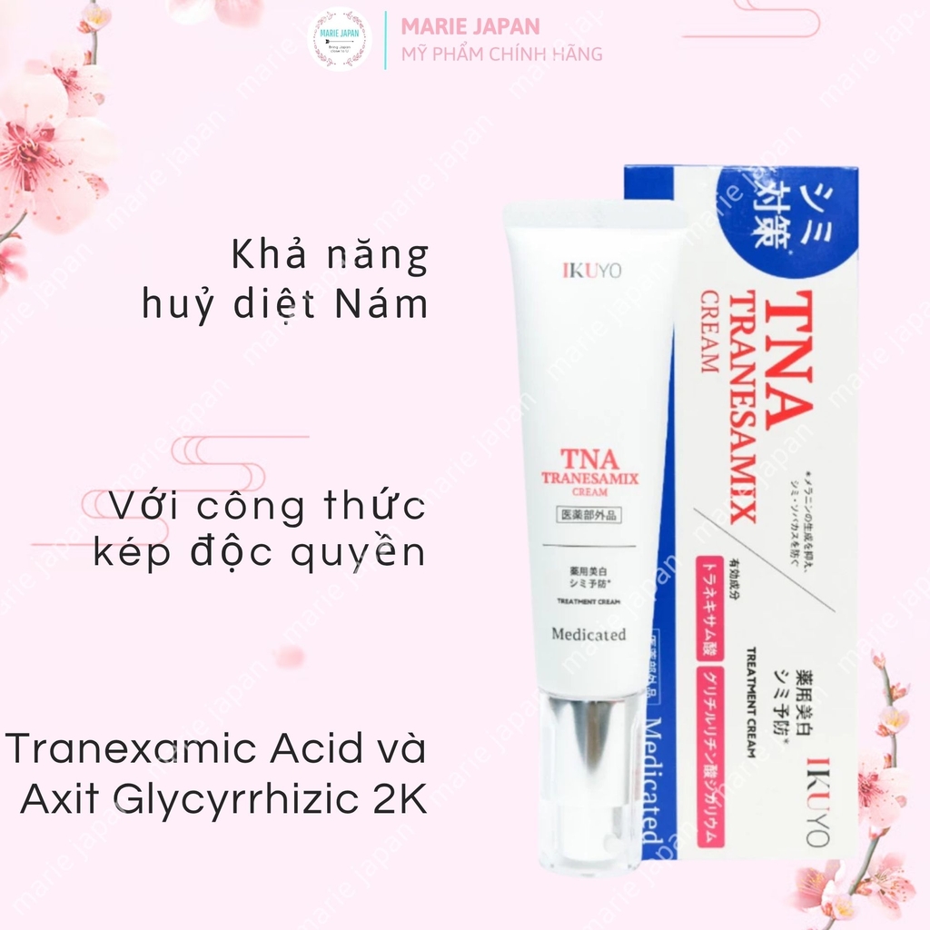 Kem Giảm Nám IKUYO TNA Tranesamix 2% Cream Sáng Da Giảm Thâm Nám Trắng Hồng Nhật Bản Tuýp 30g