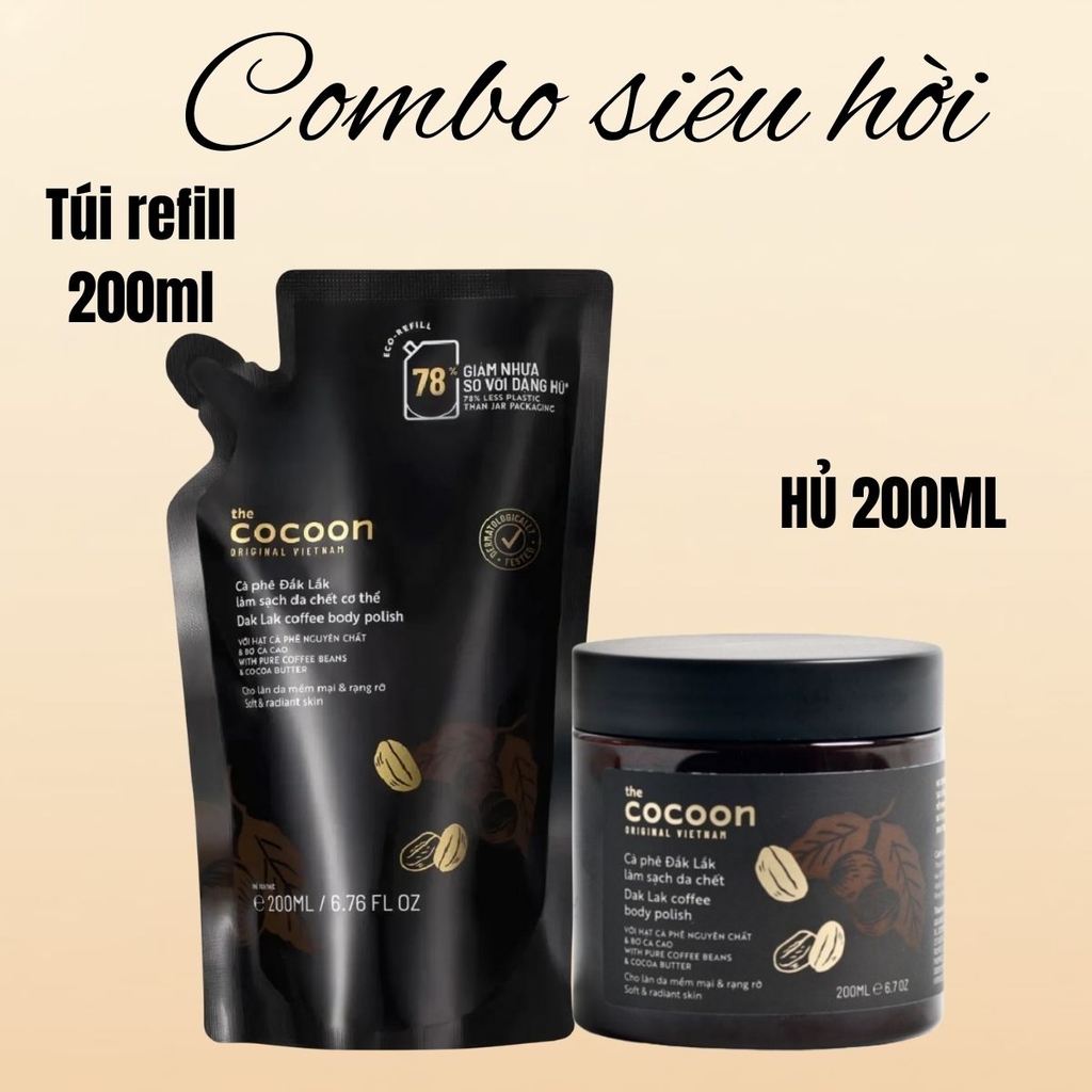 Combo Cocoon 2 Món 1 Tẩy Tế Bào Chết Body Cà Phê 200ml  + 1 Túi Refill Cocoon 200ml