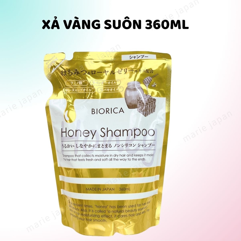 Gội Xả Biorica Honey VÀNG Dưỡng Ẩm Mềm Mượt Phục Hồi Tóc Hư Tổn Nhật Bản Túi 360ml