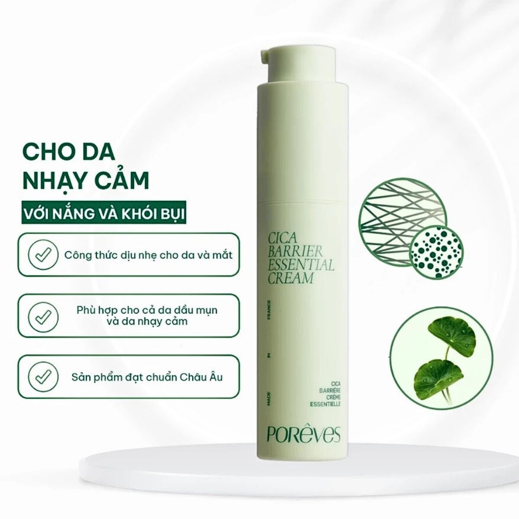 Kem Dưỡng Porêves Cica Barrier Essential Dưỡng Ẩm Phục Hồi Làm Dịu Da Chai 50ml