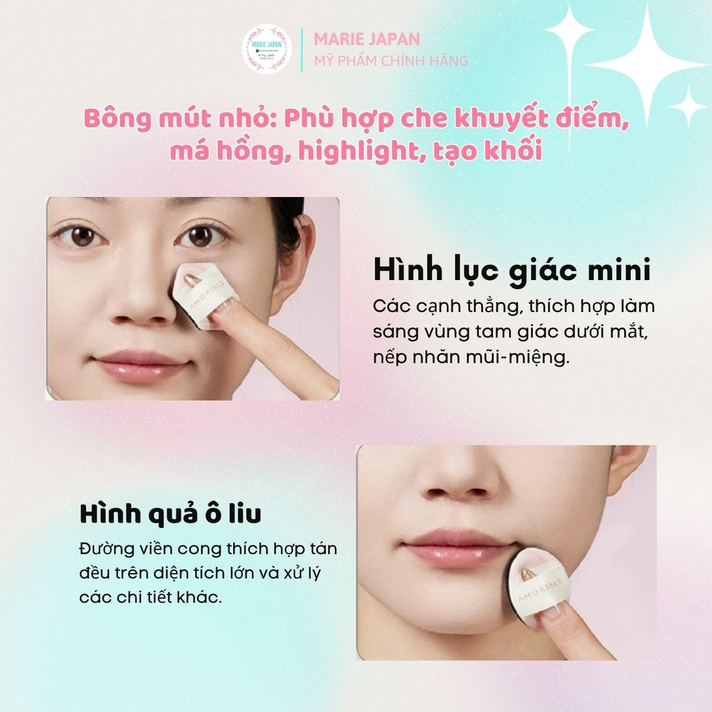 Set 8 Bông Mút Amortals Farmer Tự Xé Tán Nền Che Khuyết Điểm Đàn Hồi Siêu Mềm Mịn Cao Cấp