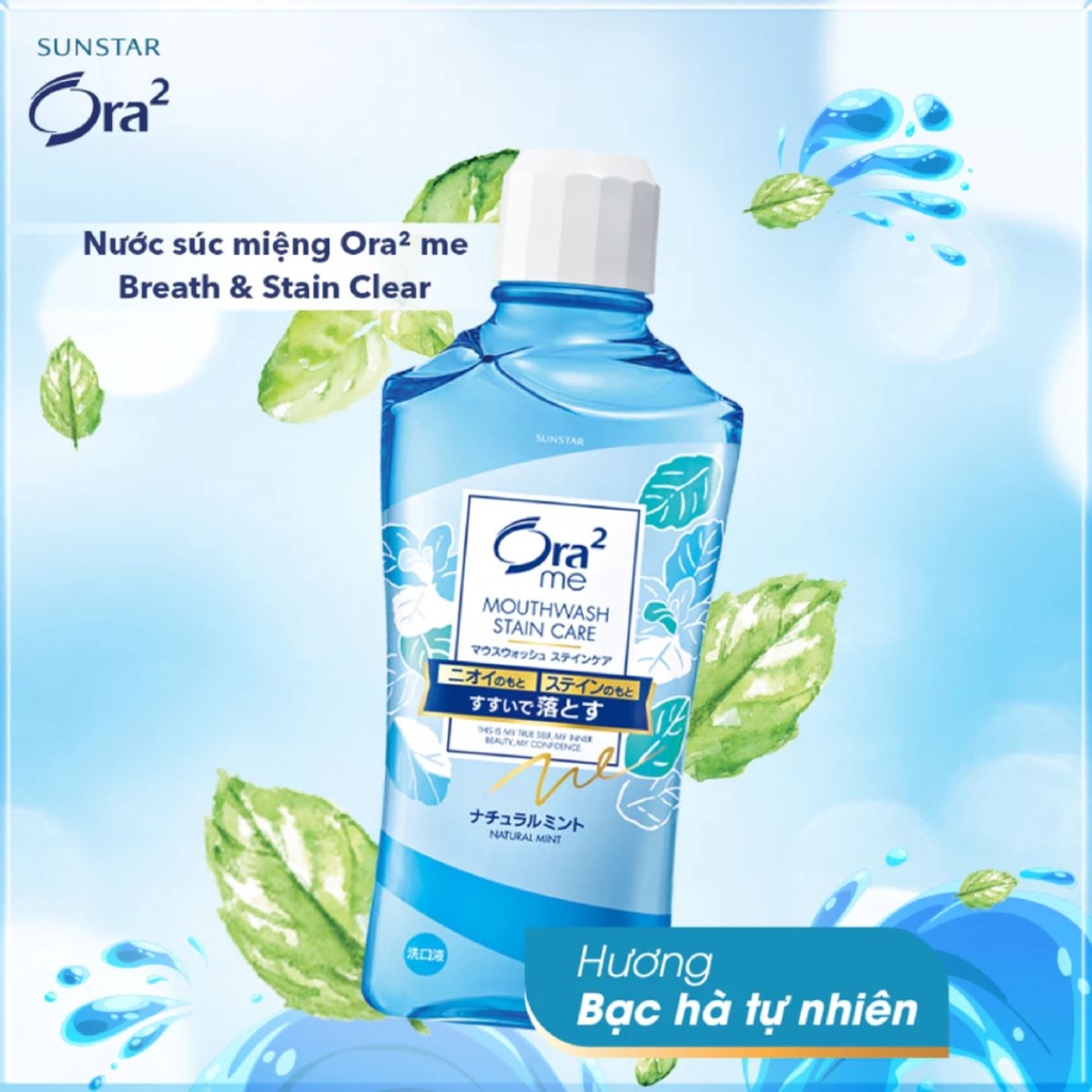 Nước Súc Miệng Ora2 Me Breath & Stain Clear Sạch Khoang Miệng Hơi  Thở Thơm Mát Nhật Bản Chai 460ml