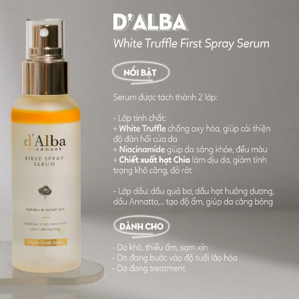 Serum Xịt Khoáng D’Alba First Spray Nấm Truffle Dưỡng Da Căng Bóng Trắng Sáng Hàn Quốc 50ml