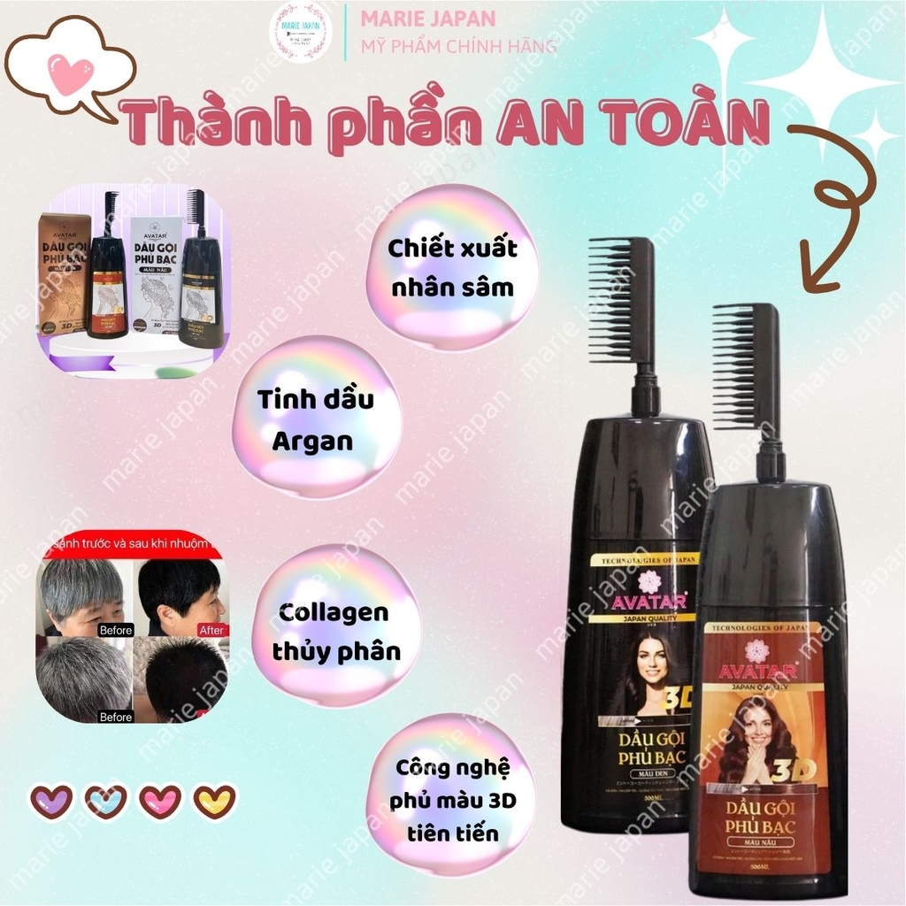 Dầu Gội Phủ Bạc Avatar 3D Nhuộm Tóc An Toàn Tiện Lợi Mái Tóc Óng Ả Tự Nhiên Nhật Bản 500ml