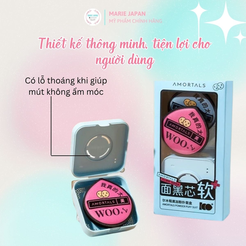 Set Bông Mút Trang Điểm Amortals Powder Puff Mềm Mại Đàn Hồi Nền Mịn Siêu Tốt