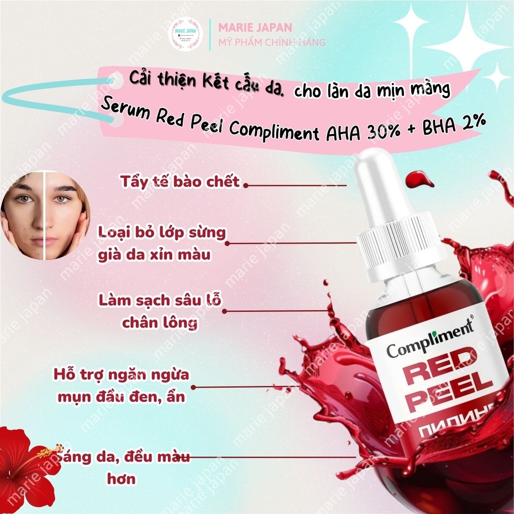 Serum Red Peel Compliment AHA 30% + BHA 2% Tái Tạo Da Dưỡng Sáng Giảm Mụn Hiệu Quả Chai 27ml