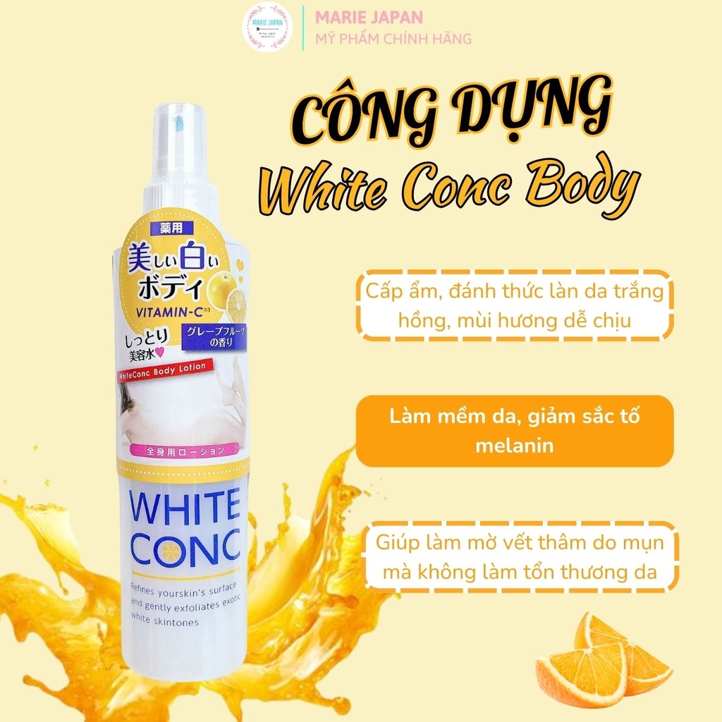 Xịt Dưỡng Trắng Da Toàn Thân  White Conc Dưỡng Ẩm Mềm Mịn Sáng Da Body Lotion Chai 245ml