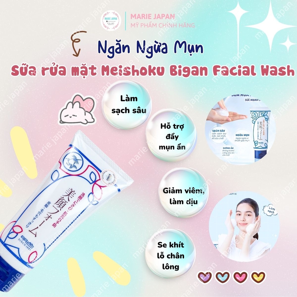 Sữa Rửa Mặt Ngăn Ngừa Mụn Meishoku Bigan Facial Wash Sạch Sâu Hạn Chế Mụn Dịu Nhẹ Cho Da Nhật Bản