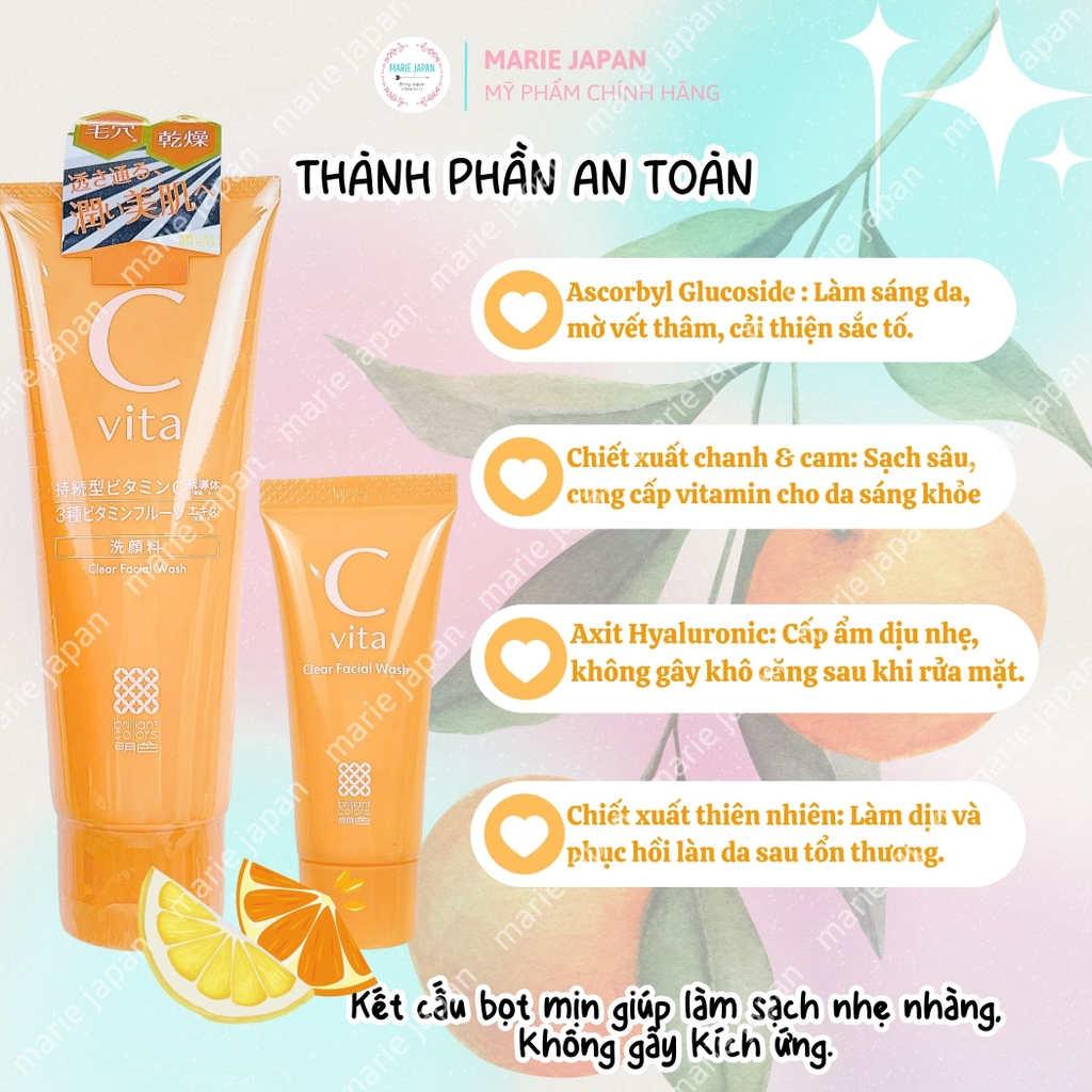 Sữa Rửa Mặt Meishoku C Vita Clear Facial Wash Dưỡng Trắng Sáng Da Ngừa Thâm Mụn Nhật Bản