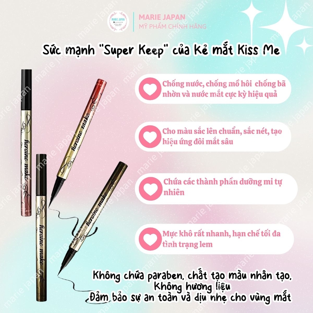 Kẻ Mắt Nước Kiss Me Heroine Make Đầu Cọ 0.1mm Siêu Mảnh Nét Thanh Lâu Trôi Suốt 24H Smooth Liquid Eyeliner Nhật Bản