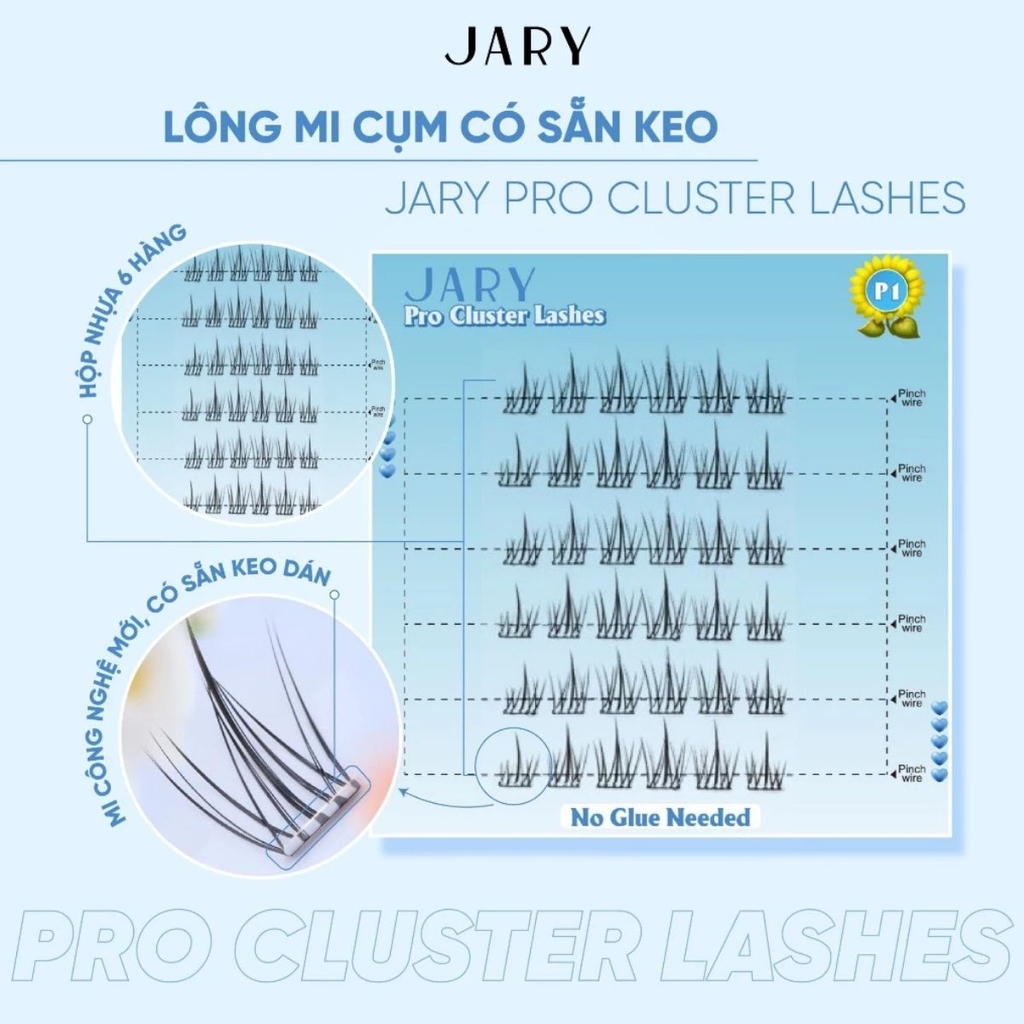 Lông Mi Cụm JARY Pro Cluster Lashes Có Sẵn Keo Tiện Lợi Mỏng Nhẹ Hộp Nhựa 6 Hàng