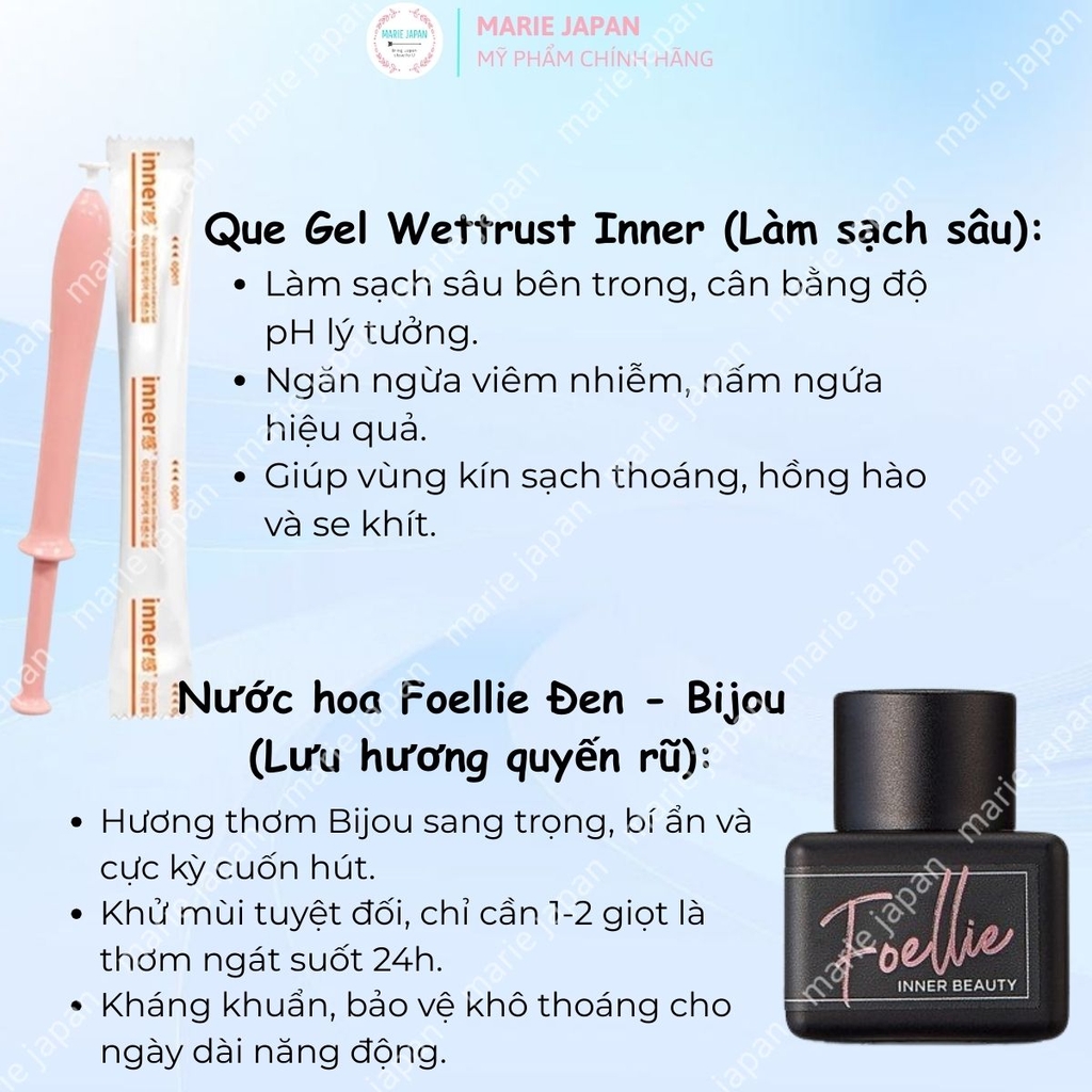 Combo 2 món 1 Nước Hoa vùng kín Foellie ĐEN - BIJOU 5ml + 1 Que Dung Dịch Vệ Sinh Wettrust Inner