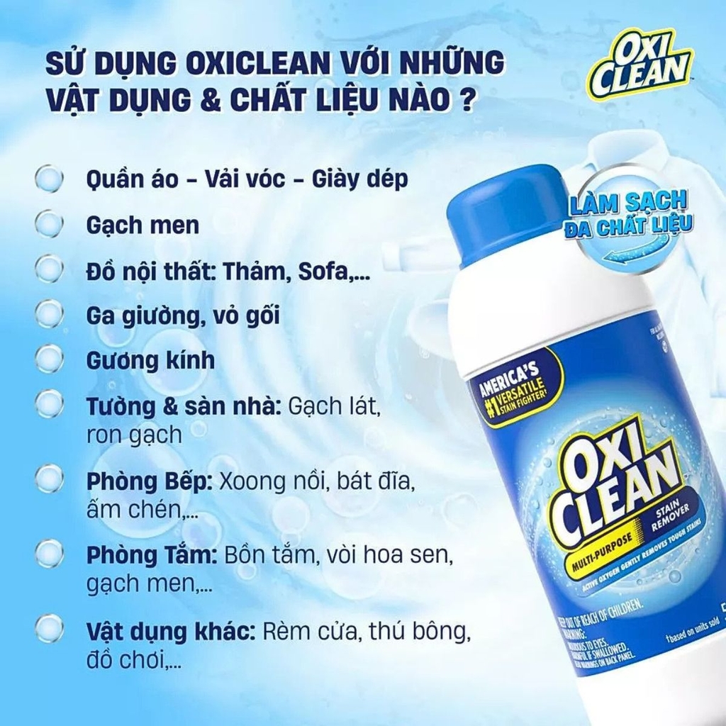 Bột Giặt Tẩy OxiClean Đánh Bay Vết Bẩn Cứng Đầu Tẩy Trắng Ố Vàng Đa Năng  Stain Remover 500g
