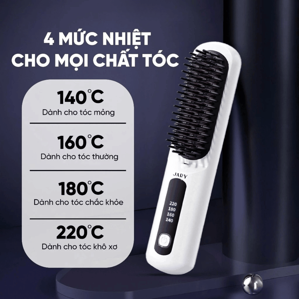 Lượt Điện Chải Tóc Jary Ion Electric Hair Comb  Không Dây Ion Âm Gỡ Rối Suôn Mượt, Tạo Kiểu Siêu Dễ