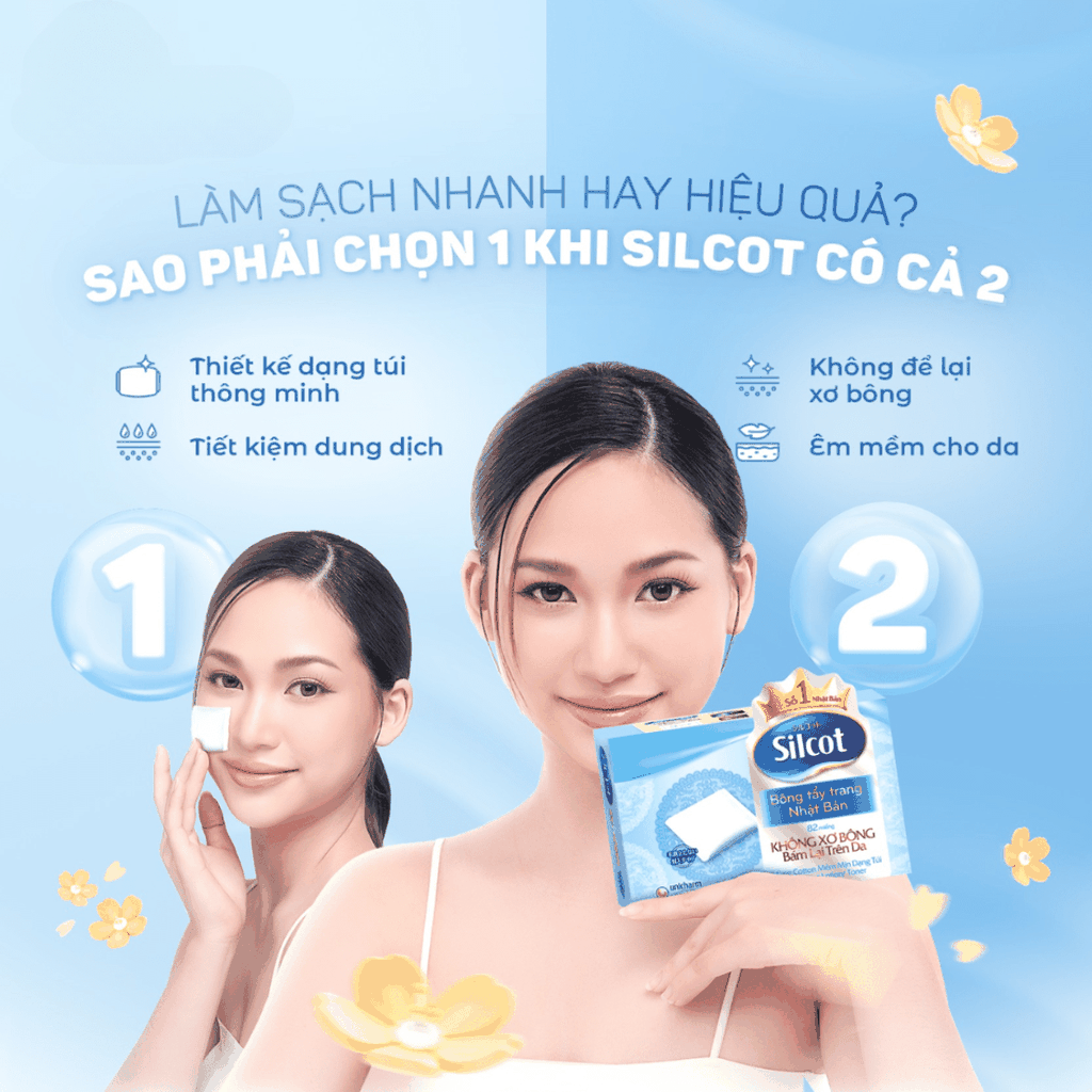 Bông Tẩy Trang Silcot Làm Sạch Nhẹ Nhàng Không Sơ Bông Unicharm Nhật Bản Hộp 82 Miếng