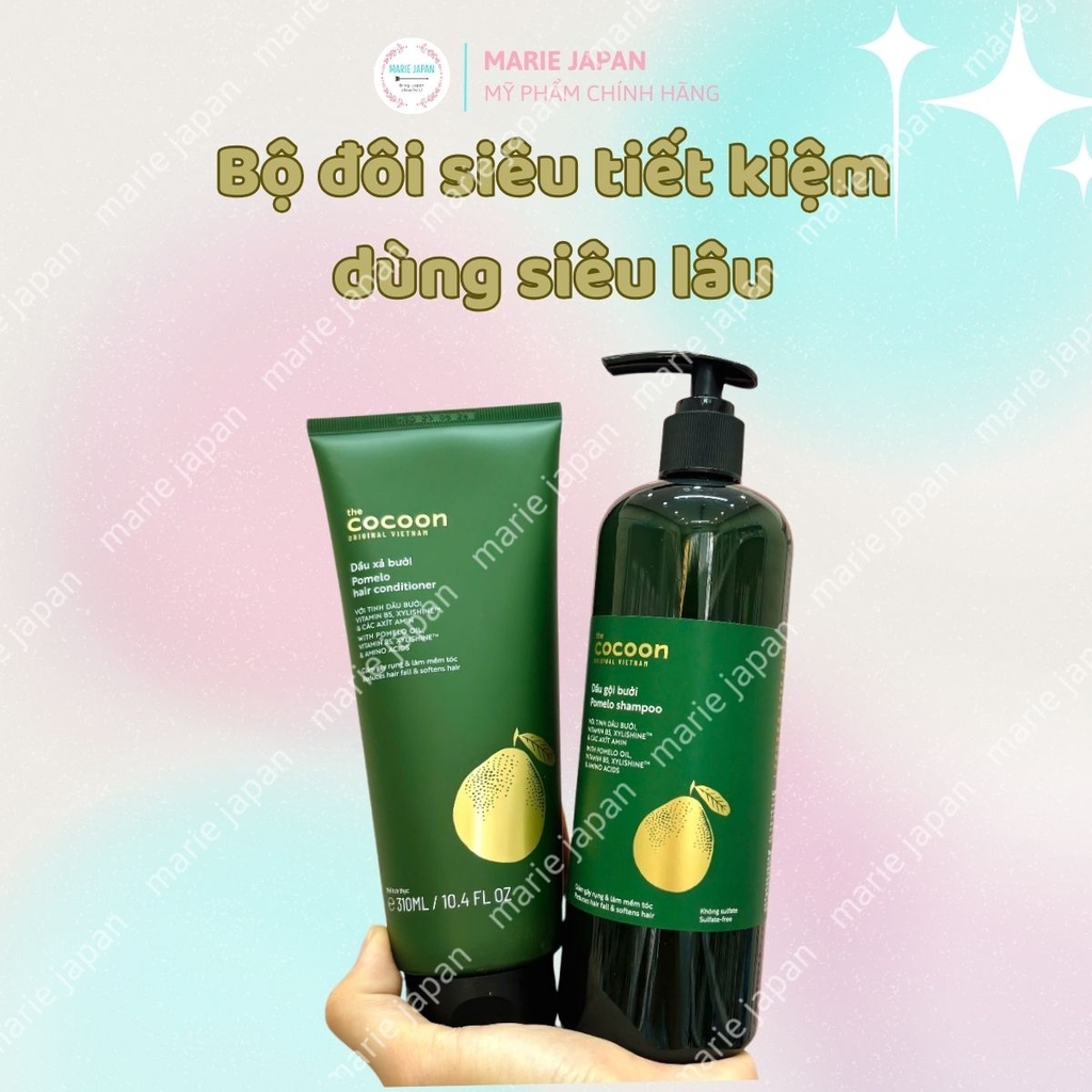 Combo Cocoon 2 Món Dầu Gội Bưởi Giảm Gãy Rụng 500ml + Dầu Xả Bưởi Mềm Mượt 310ml