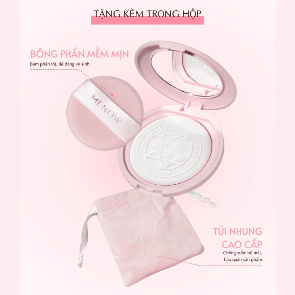 [MUA 1 TẶNG 1] Phấn Phủ Nén Thủy Tinh MENOW Mỏng Mịn Tự Nhiên Clear Radiant Pressed Powder Viet Nam Edition 7g