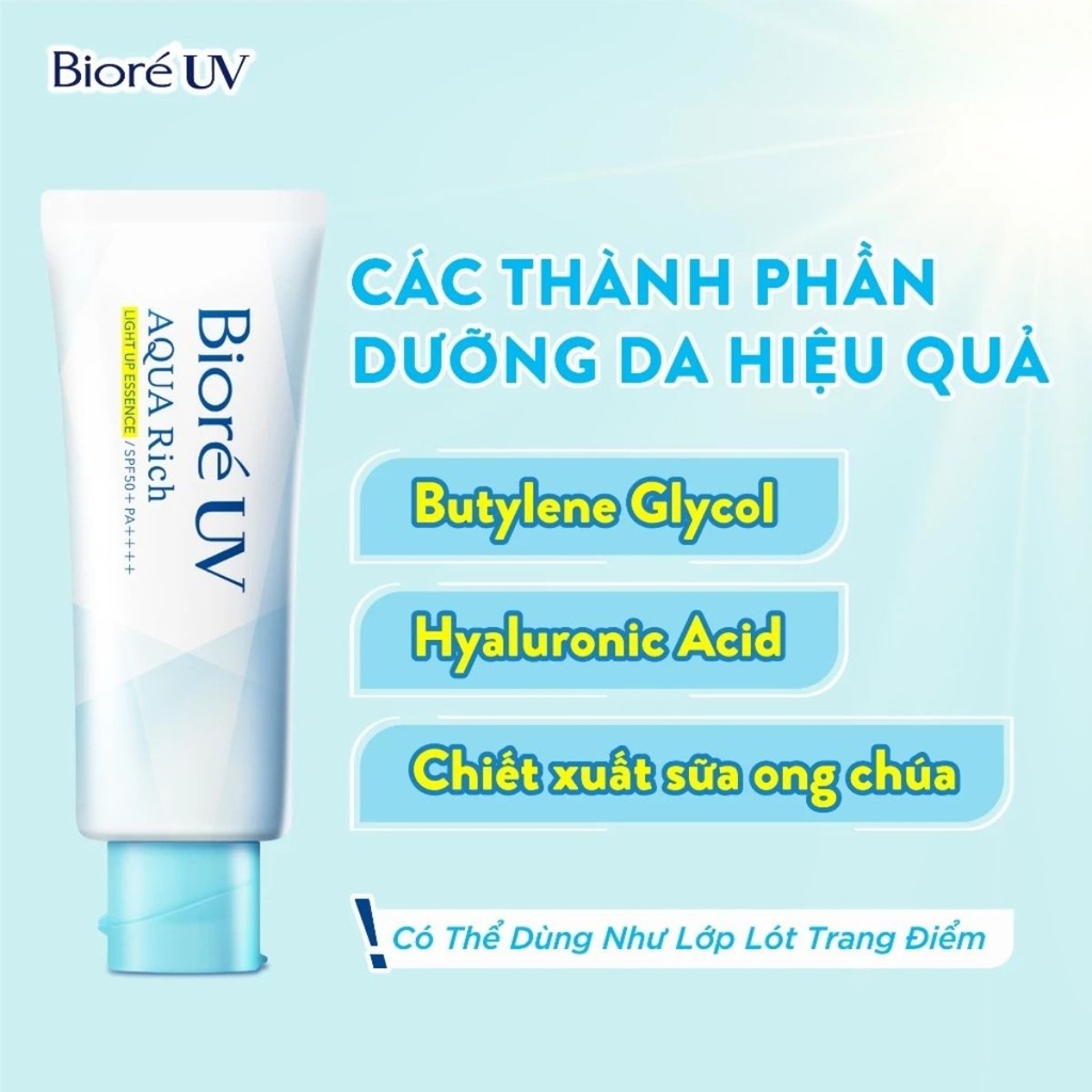 Kem Chống Nắng Nâng Tông, Cải Thiện Da Xỉn Màu Biore UV Aqua Rich Light Up Essence SPF50+ /PA++++ - Tuýp 70g