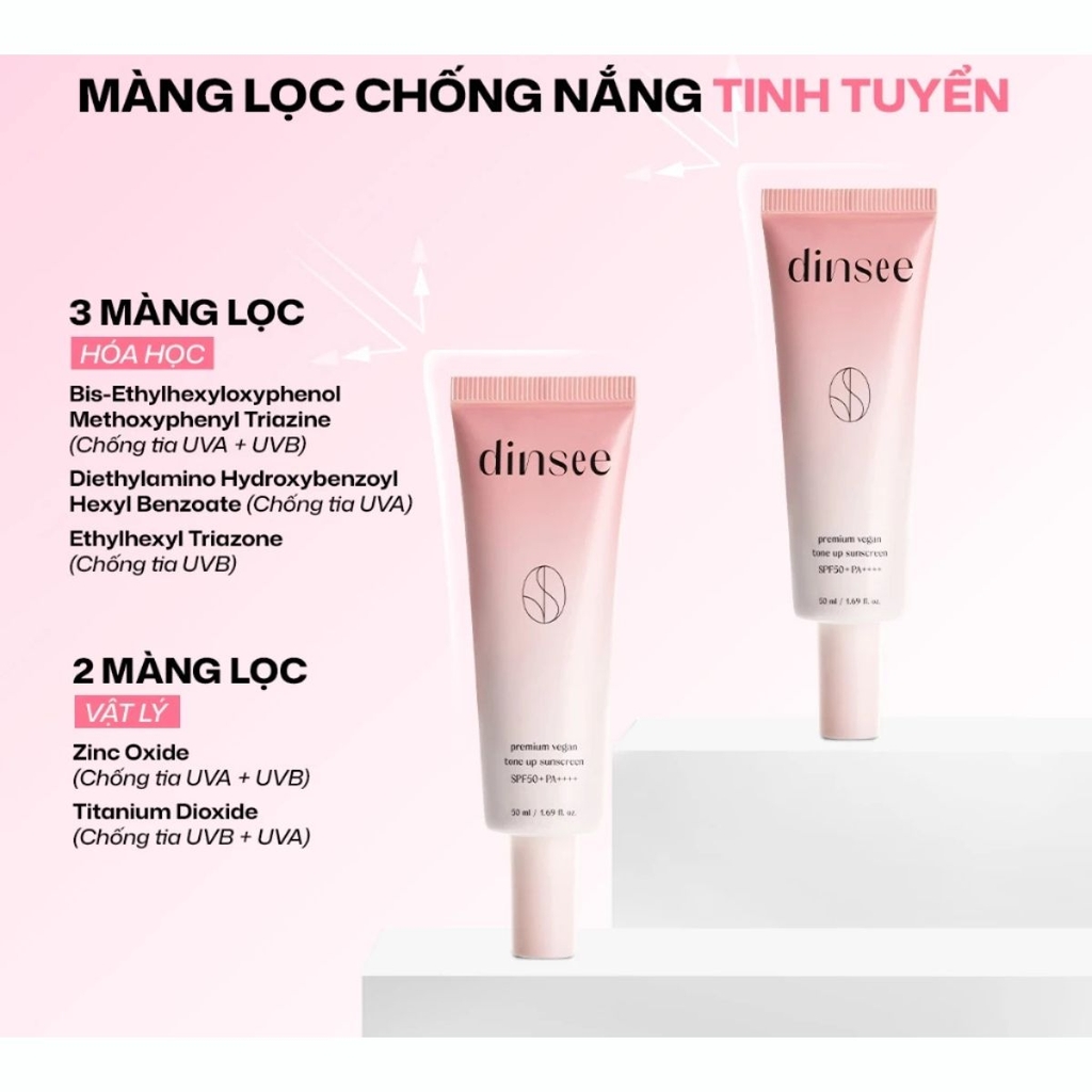 Kem Chống Nắng  Dinsee Premium Nâng Tone Triệt Sắc Ráo Mịn Vegan Tone Up Sunscreen SPF50+ PA++++ Hàn Quốc 50ml