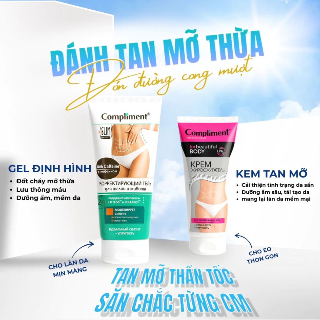 Kem Tan Mỡ Nóng Lạnh Compliment Giảm Mỡ Bụng Săn Chắc Da Thon Gọn Body Nga 200ml