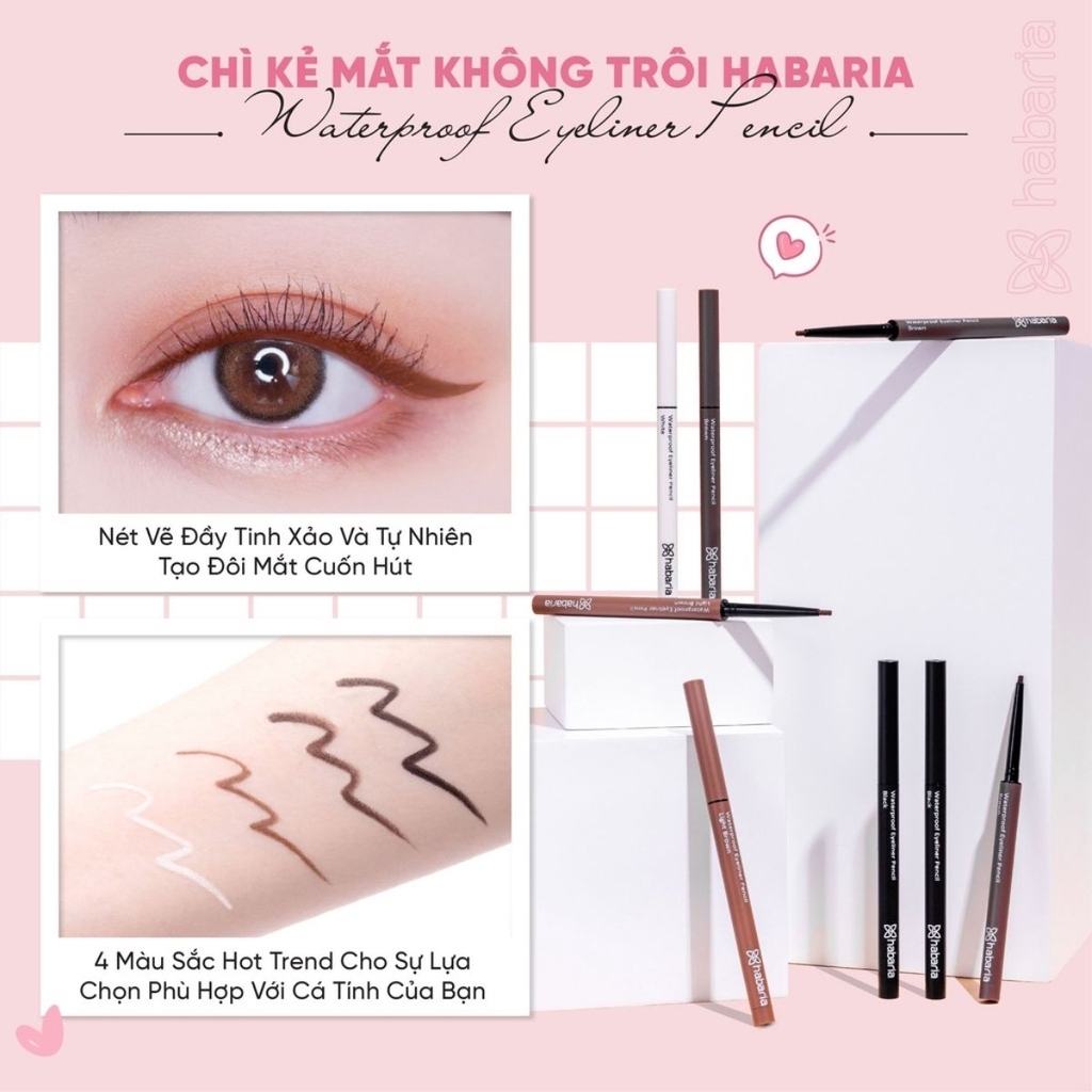 Chì Kẻ Mắt Habaria Water Proof Eyeliner Pencil Siêu Mảnh Không Trôi Chống Thấm Nước